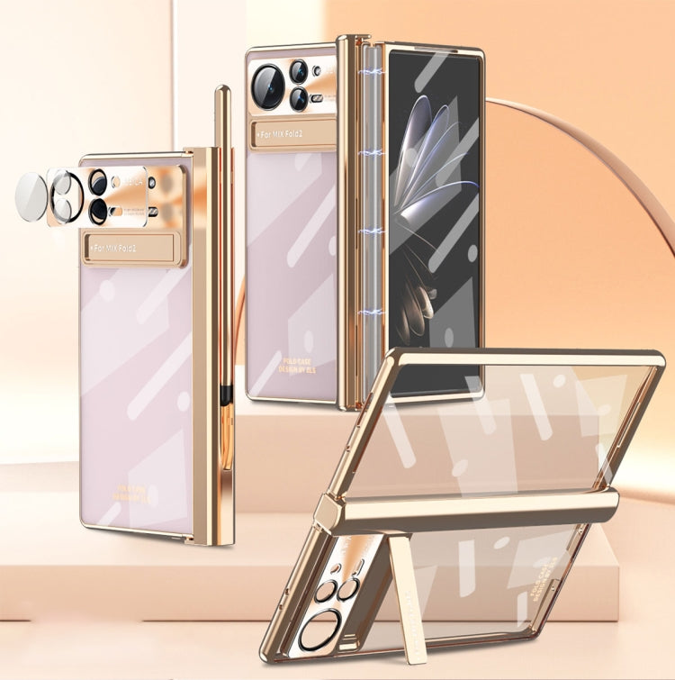 For Xiaomi Mix Fold 2 Magnetic Hinges Plating Phone Case with Holder(Champagne Gold) - Xiaomi Cases by PMC TechLife | Online Shopping South Africa | PMC TechLife