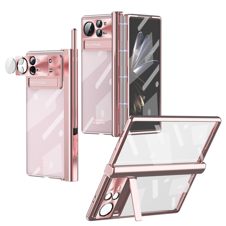 For Xiaomi Mix Fold 2 Magnetic Hinges Plating Phone Case with Holder(Rose Gold) - Xiaomi Cases by PMC TechLife | Online Shopping South Africa | PMC TechLife