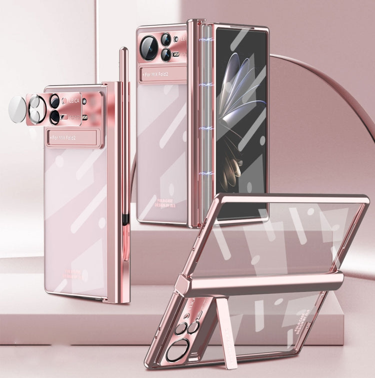 For Xiaomi Mix Fold 2 Magnetic Hinges Plating Phone Case with Holder(Rose Gold) - Xiaomi Cases by PMC TechLife | Online Shopping South Africa | PMC TechLife