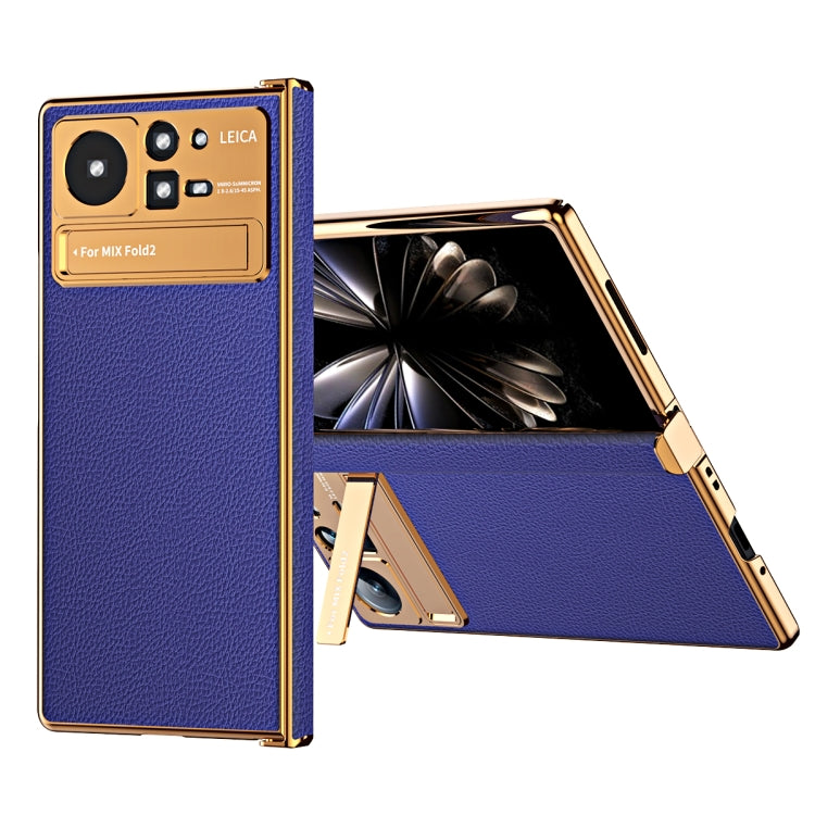 For Xiaomi Mix Fold 2 Electroplated Frame Plain Leather Phone Case(Sapphire Blue) - Xiaomi Cases by PMC TechLife | Online Shopping South Africa | PMC TechLife