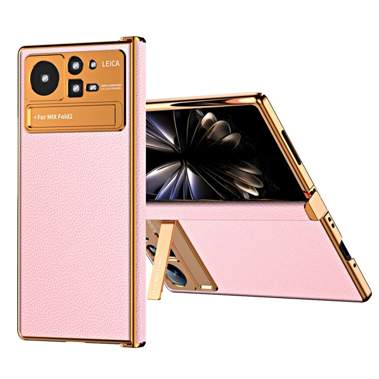 For Xiaomi Mix Fold 2 Electroplated Frame Plain Leather Phone Case(Pink) - free shipping - PMC TechLife - Order now!