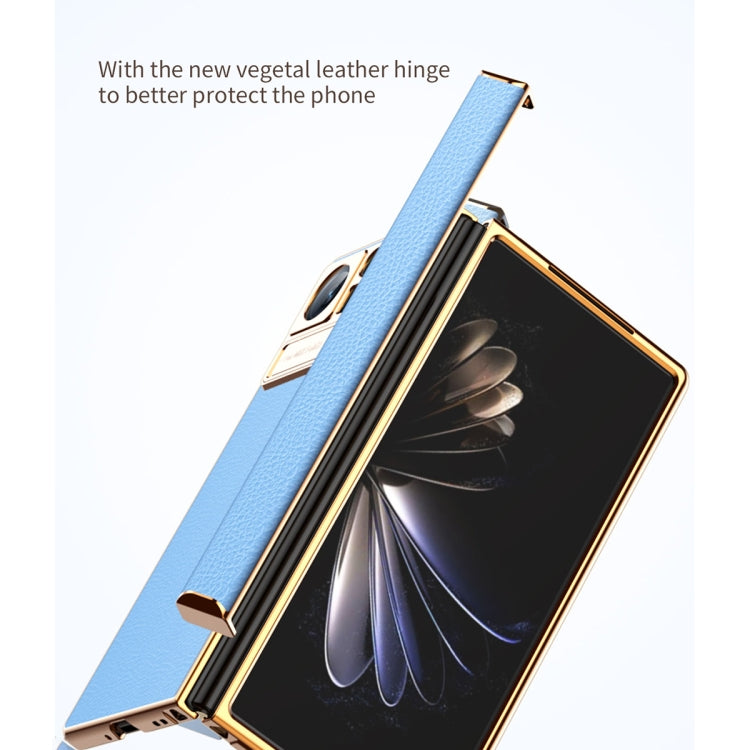 For Xiaomi Mix Fold 2 Electroplated Frame Plain Leather Phone Case(Sapphire Blue) - Xiaomi Cases by PMC TechLife | Online Shopping South Africa | PMC TechLife