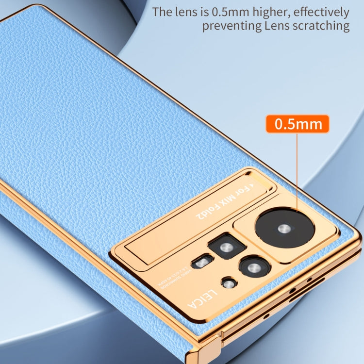 For Xiaomi Mix Fold 2 Electroplated Frame Plain Leather Phone Case(Blue) - Xiaomi Cases by PMC TechLife | Online Shopping South Africa | PMC TechLife