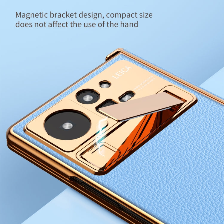 For Xiaomi Mix Fold 2 Electroplated Frame Plain Leather Phone Case(Blue) - Xiaomi Cases by PMC TechLife | Online Shopping South Africa | PMC TechLife