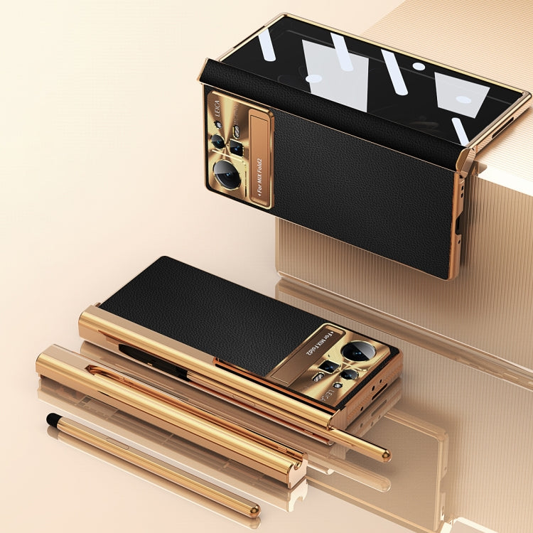 For Xiaomi Mix Fold 2 Plain Leather Double Hinged Folding Phone Case with Stylus(Gold+Black) - Xiaomi Cases by PMC TechLife | Online Shopping South Africa | PMC TechLife