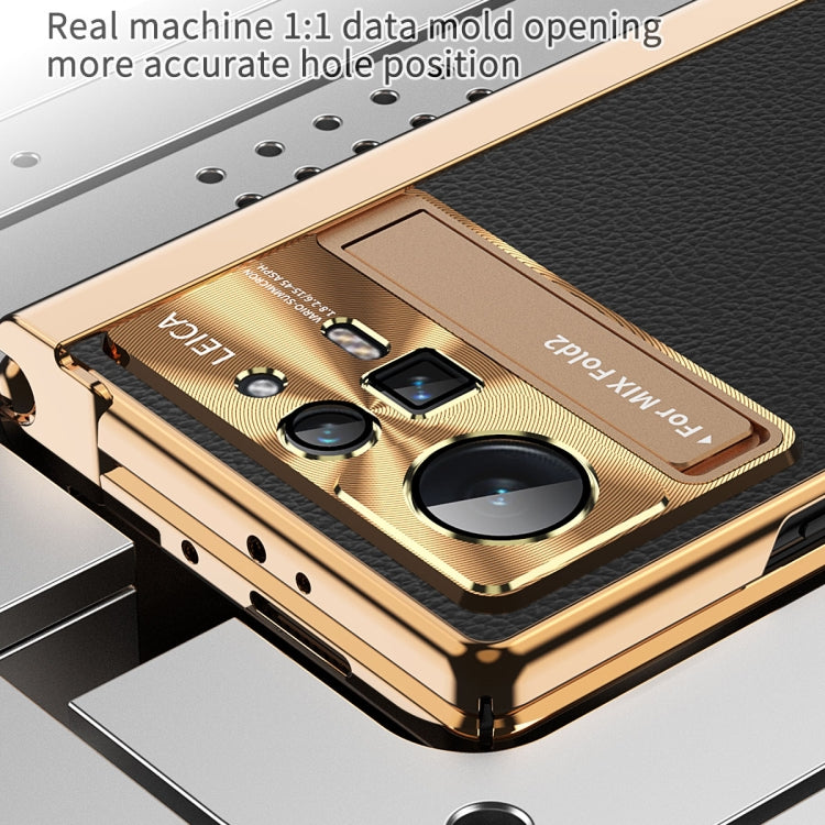 For Xiaomi Mix Fold 2 Plain Leather Double Hinged Folding Phone Case with Stylus(Gold+Blue) - Xiaomi Cases by PMC TechLife | Online Shopping South Africa | PMC TechLife