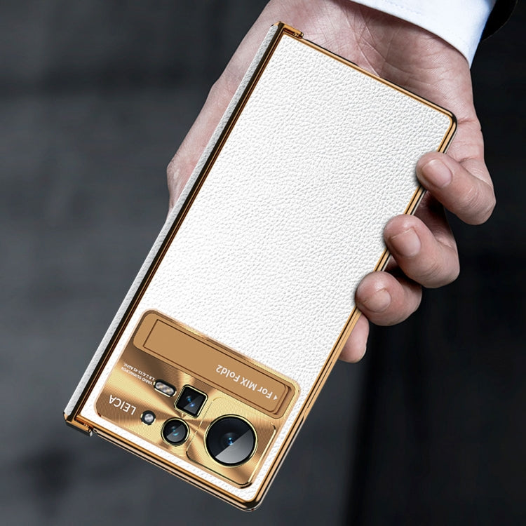 For Xiaomi Mix Fold 2 Plain Leather Double Hinged Folding Phone Case with Stylus(Gold+Black) - Xiaomi Cases by PMC TechLife | Online Shopping South Africa | PMC TechLife