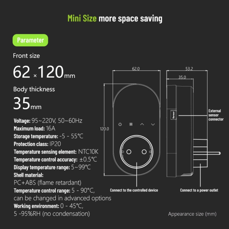 BHT12-EW Plug-in LED Thermostat With WiFi, EU Plug(Black) - Thermostat & Thermometer by PMC TechLife | Online Shopping South Africa | PMC TechLife | Buy Now Pay Later Mobicred