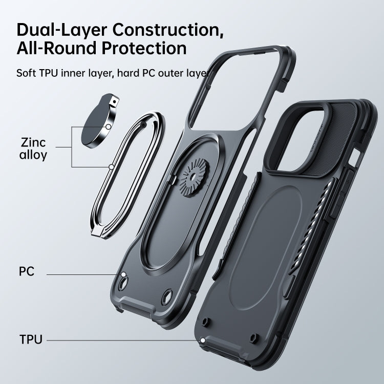 For iPhone 14 Pro JOYROOM PC + TPU Dual-layer Shockproof Phone Case with Rotating Holder(Black) - iPhone 14 Pro Cases by JOYROOM | Online Shopping South Africa | PMC TechLife | Buy Now Pay Later Mobicred
