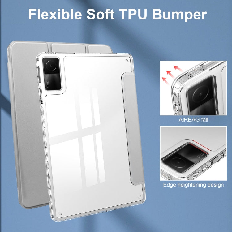 For Xiaomi Redmi Pad 10.6 3-Fold Clear Back Cover Leather Smart Tablet Case(Grey) - free shipping - PMC TechLife - Order now!