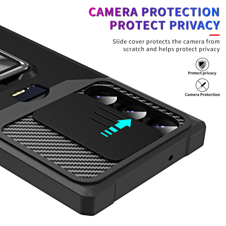 For Samsung Galaxy S23 Ultra 5G Sliding Camshield Phone Case with Ring Holder & Card Slot(Black) - free shipping - PMC TechLife - Order now!