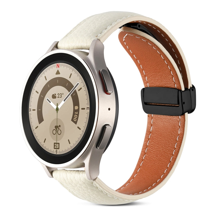 20mm Folding Buckle Genuine Leather Watch Band(Beige White) - free shipping - PMC TechLife - Order now!
