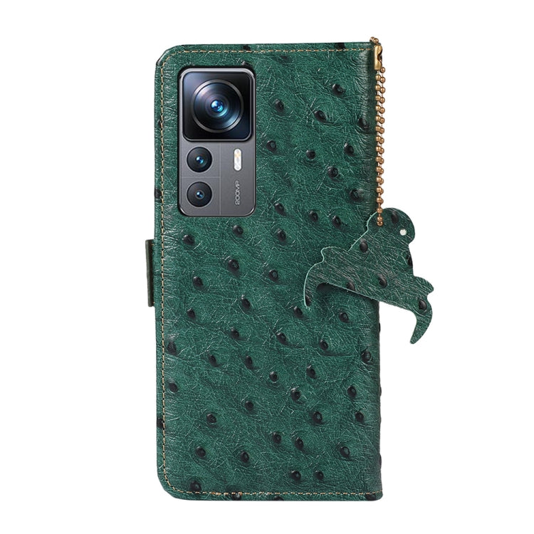 For Xiaomi 12T / 12T Pro / Redmi K50 Ultra Ostrich Pattern Genuine Leather RFID Phone Case(Green) - Xiaomi Cases by PMC TechLife | Online Shopping South Africa | PMC TechLife
