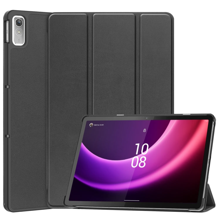 For Lenovo Tab P11 Gen 2 Custer Pure Color 3-Fold Holder Leather Smart Tablet Case(Black) - Lenovo by PMC TechLife | Online Shopping South Africa | PMC TechLife | Buy Now Pay Later Mobicred