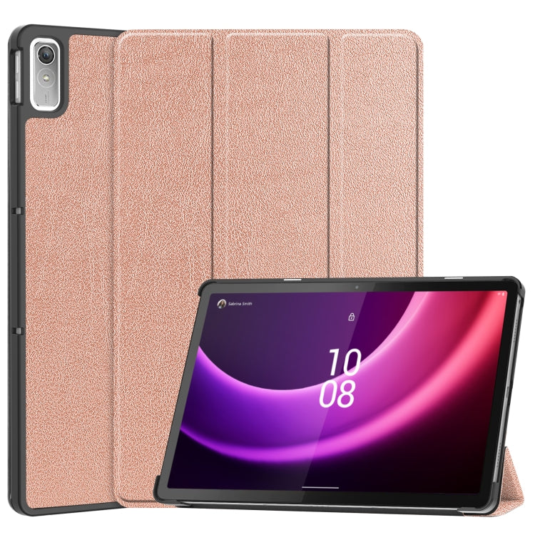 For Lenovo Tab P11 Gen 2 Custer Pure Color 3-Fold Holder Leather Smart Tablet Case(Rose Gold) - free shipping - PMC TechLife - Order now!