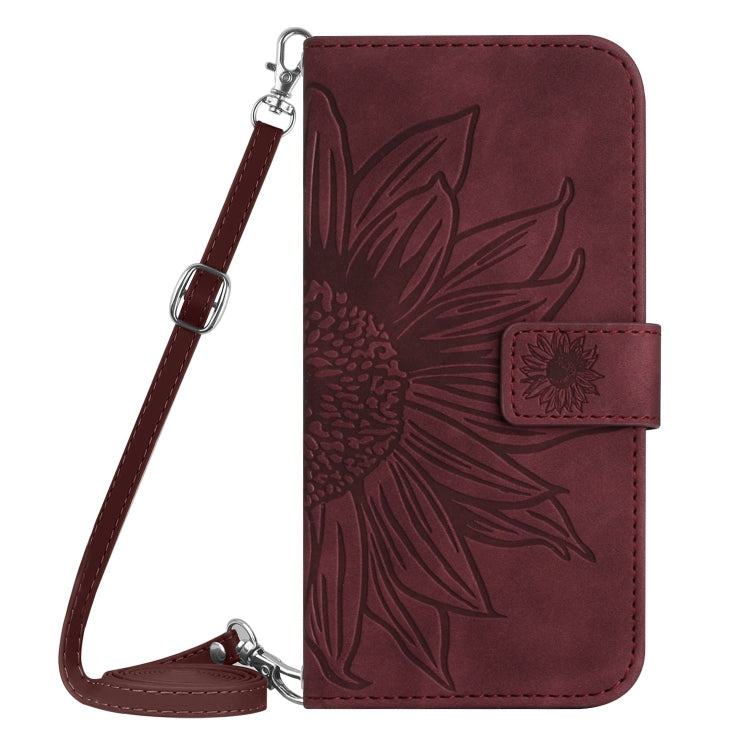 For Xiaomi Redmi Note 12 Pro 5G China Skin Feel Sun Flower Pattern Flip Leather Phone Case with Lanyard(Wine Red) - free shipping - PMC TechLife - Order now!