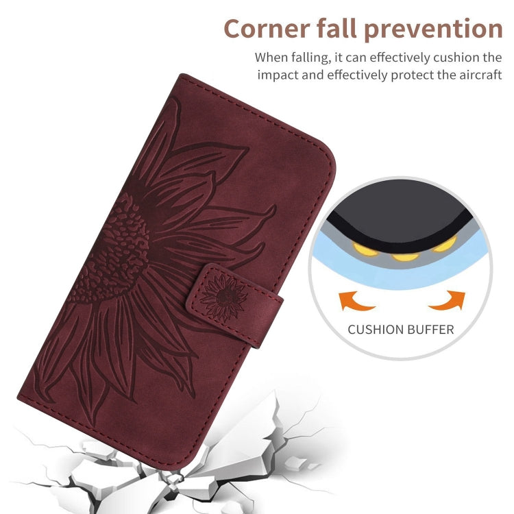 For Xiaomi Redmi Note 12 Pro 5G China Skin Feel Sun Flower Pattern Flip Leather Phone Case with Lanyard(Wine Red) - free shipping - PMC TechLife - Order now!
