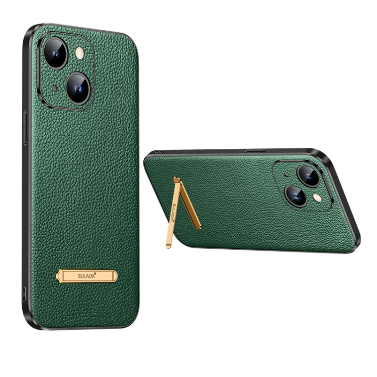 For iPhone 14 SULADA Famous Artisan Series Litchi Leather PC + TPU Phone Case(Dark Green) - iPhone 14 Cases by SULADA | Online Shopping South Africa | PMC TechLife