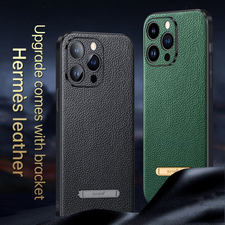 For iPhone 14 SULADA Famous Artisan Series Litchi Leather PC + TPU Phone Case(Dark Green) - iPhone 14 Cases by SULADA | Online Shopping South Africa | PMC TechLife