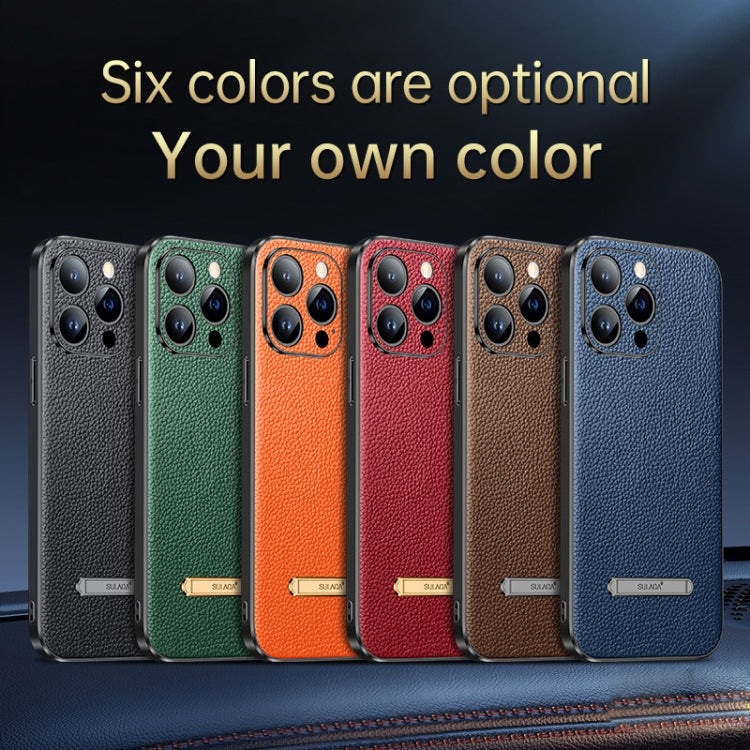 For iPhone 14 SULADA Famous Artisan Series Litchi Leather PC + TPU Phone Case(Dark Green) - iPhone 14 Cases by SULADA | Online Shopping South Africa | PMC TechLife