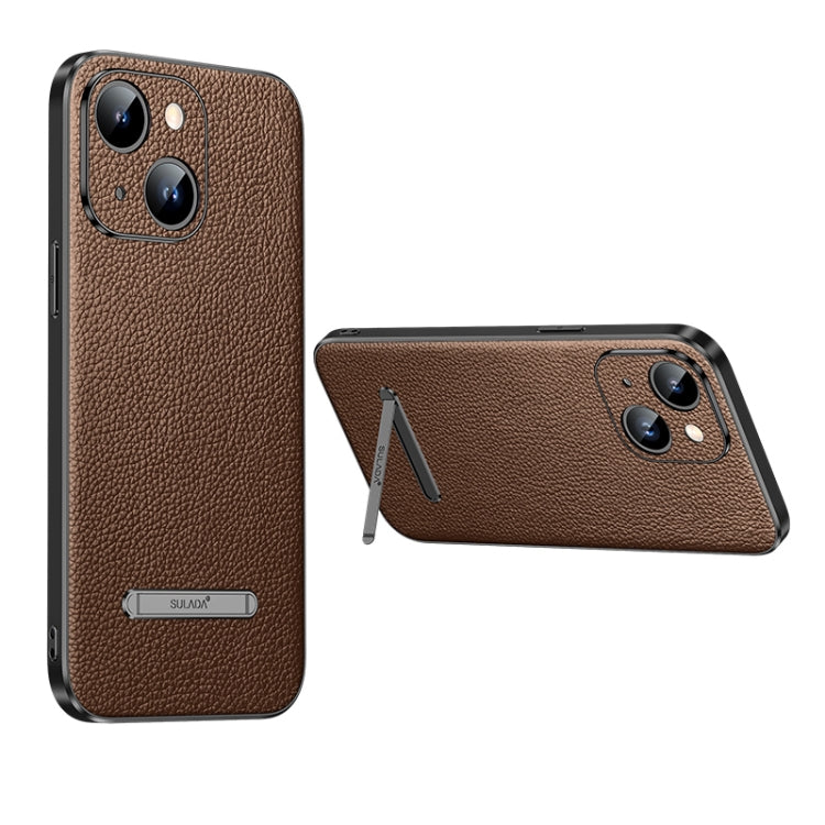 For iPhone 14 Plus SULADA Famous Artisan Series Litchi Leather PC + TPU Phone Case(Brown) - iPhone 14 Plus Cases by SULADA | Online Shopping South Africa | PMC TechLife | Buy Now Pay Later Mobicred