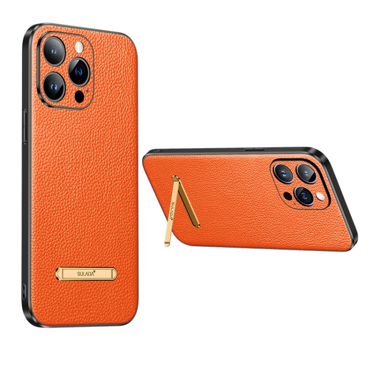 For iPhone 14 Pro SULADA Famous Artisan Series Litchi Leather PC + TPU Phone Case(Orange) - iPhone 14 Pro Cases by SULADA | Online Shopping South Africa | PMC TechLife