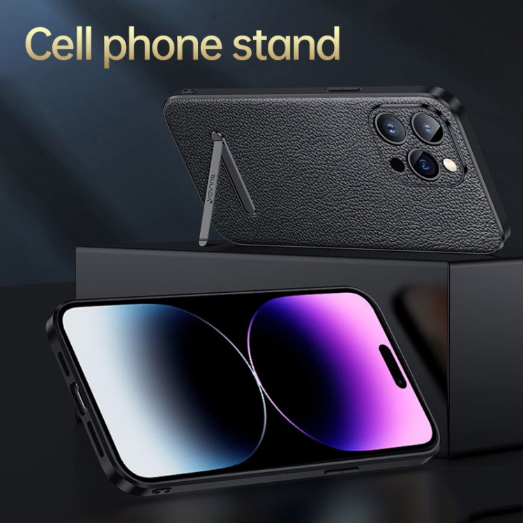 For iPhone 14 Pro SULADA Famous Artisan Series Litchi Leather PC + TPU Phone Case(Blue) - free shipping - PMC TechLife - Order now!