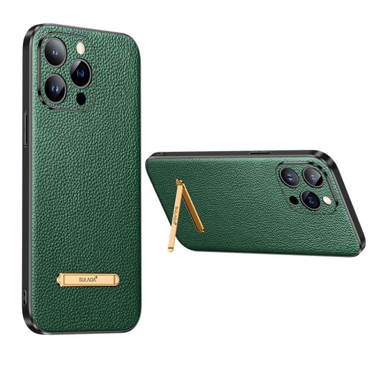 For iPhone 14 Pro Max SULADA Famous Artisan Series Litchi Leather PC + TPU Phone Case(Dark Green) - free shipping - PMC TechLife - Order now!