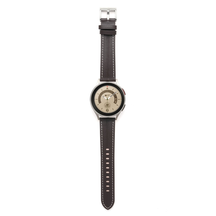 For Realme Watch 3/Amazfit GTR4/4 Pro Universal Grooved Genuine Leather Watch Band(Coffee) - free shipping - PMC TechLife - Order now!