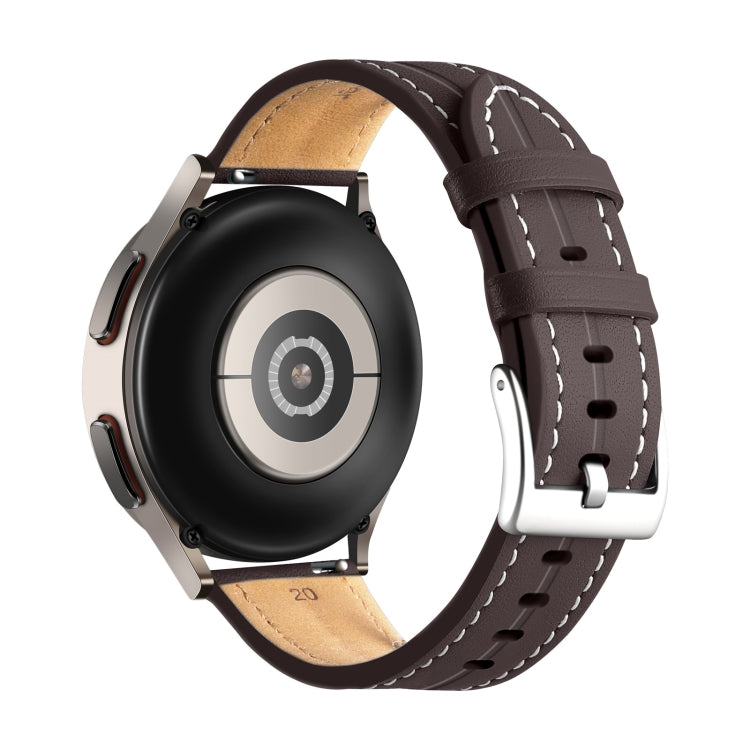 For Realme Watch 3/Amazfit GTR4/4 Pro Universal Grooved Genuine Leather Watch Band(Coffee) - free shipping - PMC TechLife - Order now!