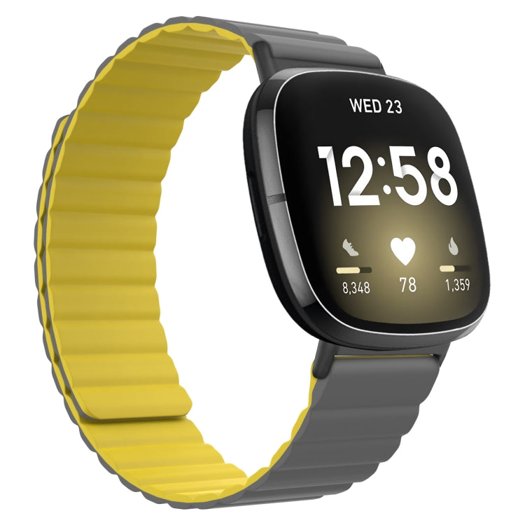 For Fitbit Versa 4 / Sense 2 Universal Magnetic Silicone Watch Band(Grey Yellow) - free shipping - PMC TechLife - Order now!