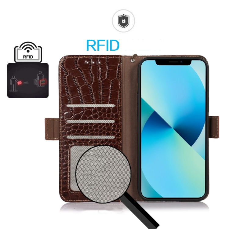 For Xiaomi Redmi 11 Prime 4G Magnetic Crocodile Texture Genuine Leather RFID Phone Case(Brown) - Xiaomi Cases by PMC TechLife | Online Shopping South Africa | PMC TechLife