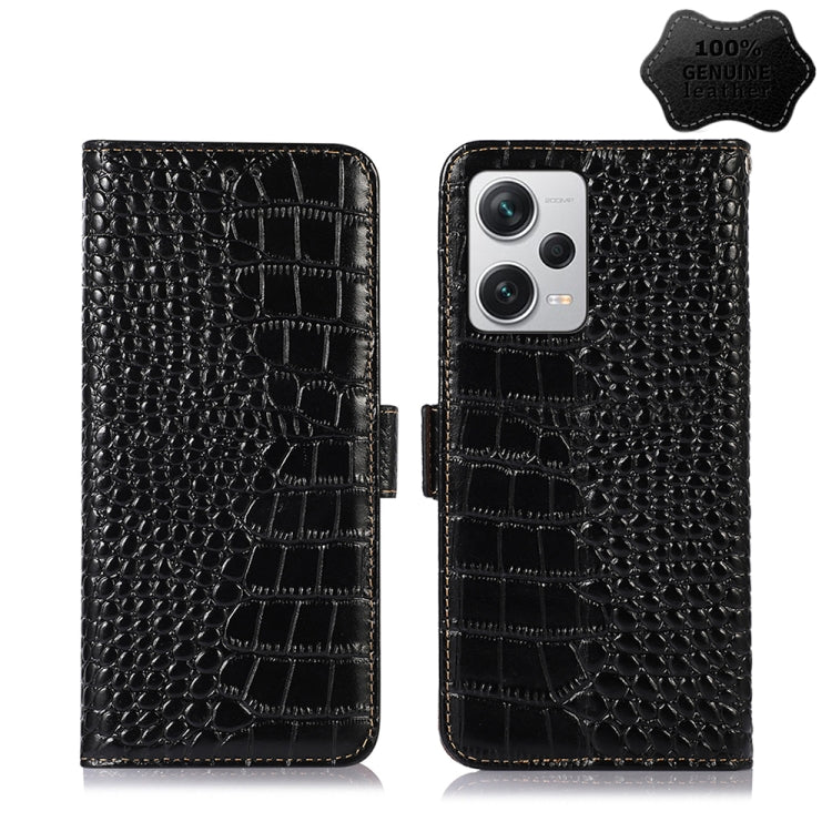 For Xiaomi Redmi Note 12 Pro+ China Magnetic Crocodile Texture Genuine Leather RFID Phone Case(Black) - Note 12 Pro+ Cases by PMC TechLife | Online Shopping South Africa | PMC TechLife