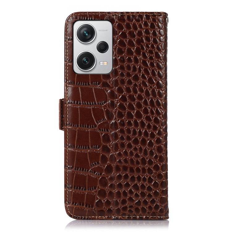 For Xiaomi Redmi Note 12 Pro+ China Magnetic Crocodile Texture Genuine Leather RFID Phone Case(Brown) - Note 12 Pro+ Cases by PMC TechLife | Online Shopping South Africa | PMC TechLife