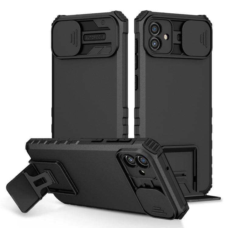 For Samsung Galaxy A04 4G Stereoscopic Holder Sliding Camshield Phone Case(Black) - free shipping - PMC TechLife - Order now!