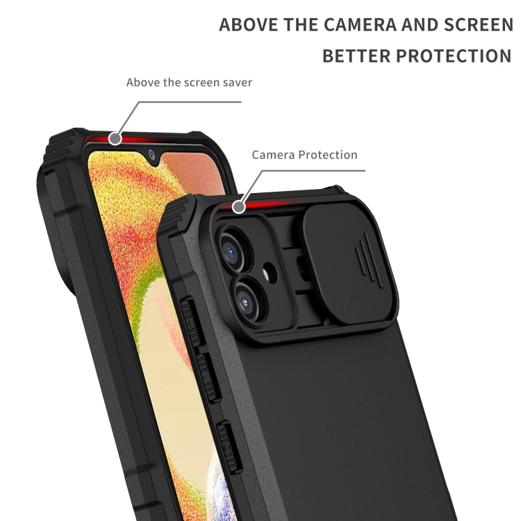For Samsung Galaxy A04 4G Stereoscopic Holder Sliding Camshield Phone Case(Black) - free shipping - PMC TechLife - Order now!