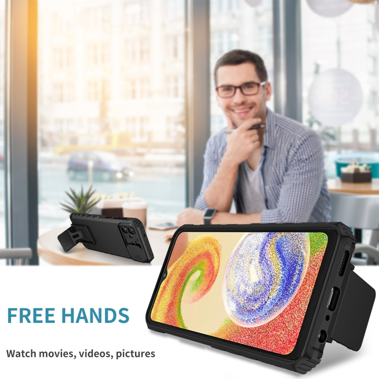 For Samsung Galaxy A04 4G Stereoscopic Holder Sliding Camshield Phone Case(Black) - free shipping - PMC TechLife - Order now!