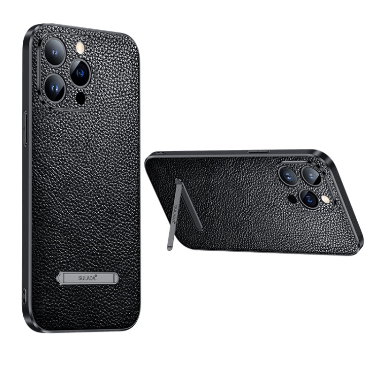 For iPhone 14 SULADA Invisible Bracket Leather Back Cover Phone Case(Black) - free shipping - PMC TechLife - Order now!