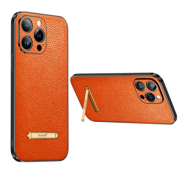 For iPhone 14 Pro SULADA Invisible Bracket Leather Back Cover Phone Case(Orange) - free shipping - PMC TechLife - Order now!
