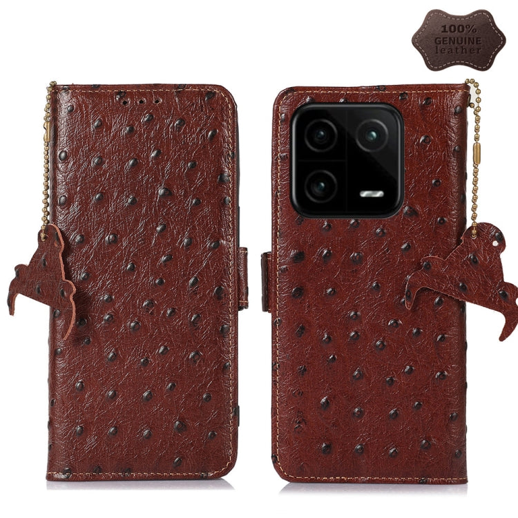 For Xiaomi 13 Ostrich Pattern Genuine Leather RFID Phone Case(Coffee) - 13 Cases by PMC TechLife | Online Shopping South Africa | PMC TechLife