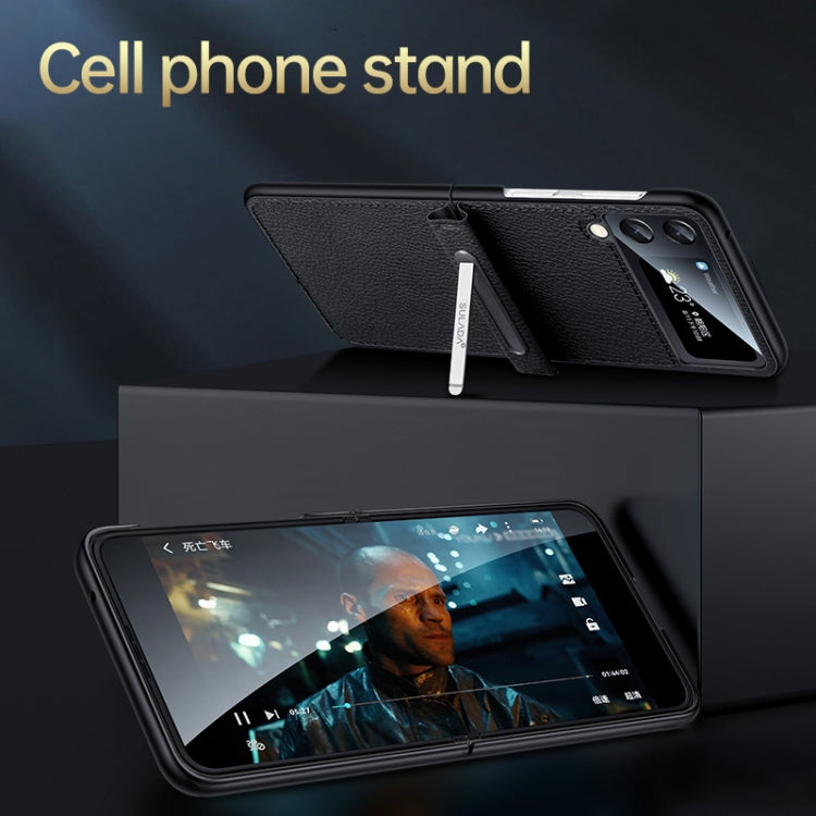 For Samsung Galaxy Z Flip4 SULADA Invisible Bracket Leather Back Cover Phone Case(Black) - Galaxy Z Flip4 5G Cases by SULADA | Online Shopping South Africa | PMC TechLife