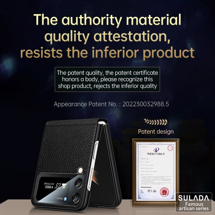 For Samsung Galaxy Z Flip4 SULADA Invisible Bracket Leather Back Cover Phone Case(Black) - Galaxy Z Flip4 5G Cases by SULADA | Online Shopping South Africa | PMC TechLife