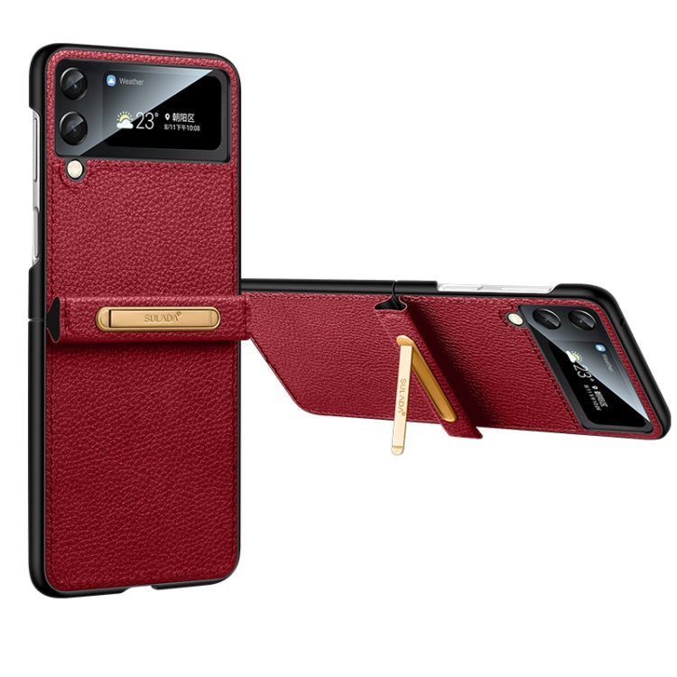 For Samsung Galaxy Z Flip3 5G SULADA Invisible Bracket Leather Back Cover Phone Case(Red) - Galaxy Phone Cases by SULADA | Online Shopping South Africa | PMC TechLife | Buy Now Pay Later Mobicred
