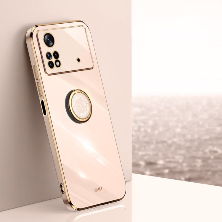 For Xiaomi Poco X4 Pro 5G XINLI Straight Edge 6D Electroplate TPU Phone Case with Ring Holder(Pink) - free shipping - PMC TechLife - Order now!