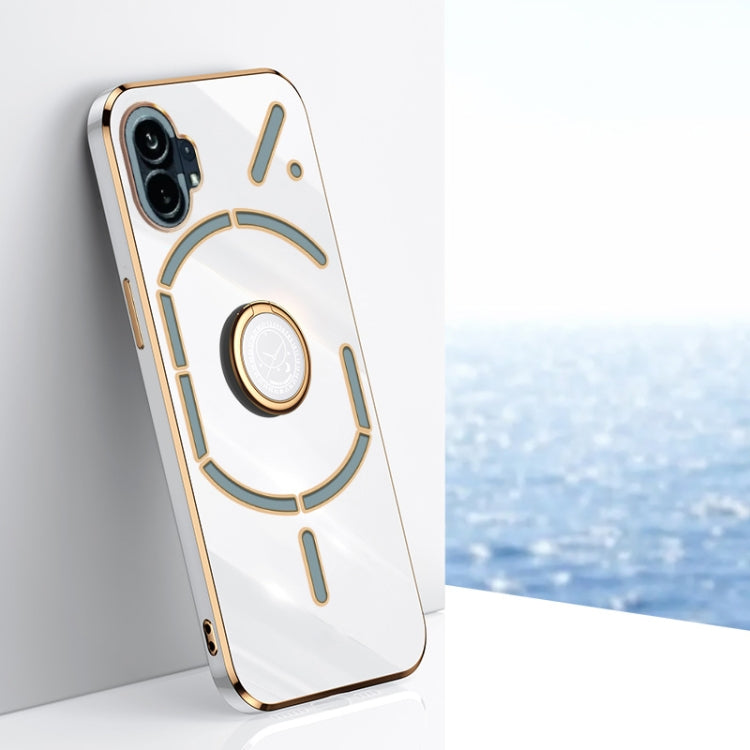 For Nothing Phone 1 XINLI Straight Edge 6D Electroplate TPU Phone Case with Ring Holder(White) - Nothing Cases by PMC TechLife | Online Shopping South Africa | PMC TechLife | Buy Now Pay Later Mobicred