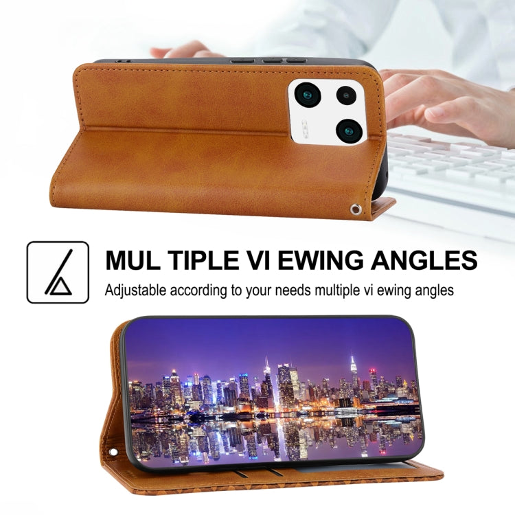 For Xiaomi 13 Cubic Grid Calf Texture Magnetic Leather Phone Case(Yellow) - free shipping - PMC TechLife - Order now!