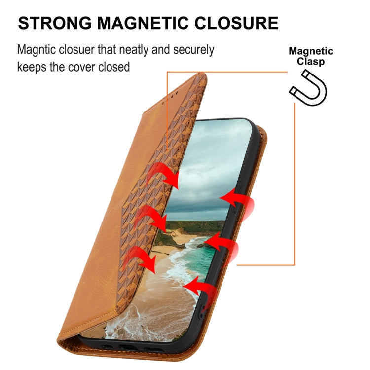 For Xiaomi 13 Cubic Grid Calf Texture Magnetic Leather Phone Case(Yellow) - free shipping - PMC TechLife - Order now!