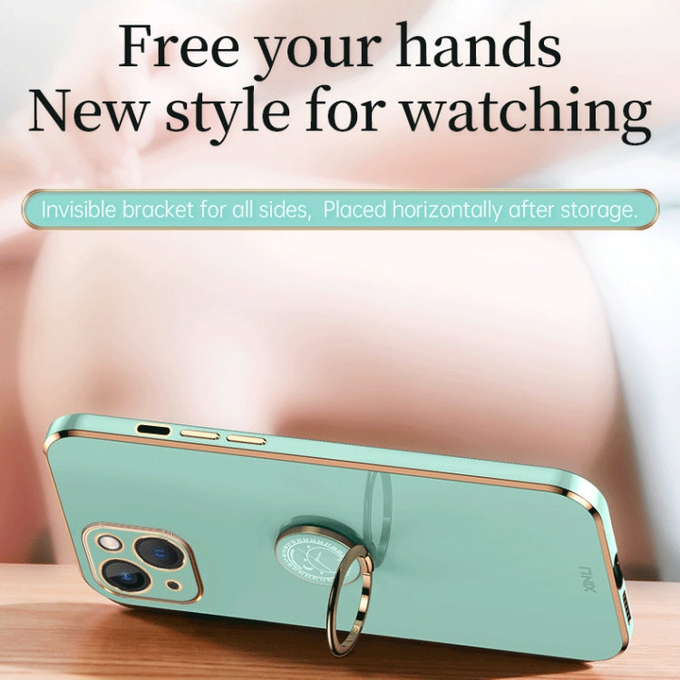 For iPhone 13 XINLI Straight Edge 6D Electroplate TPU Phone Case with Ring Holder(Cherry Purple) - free shipping - PMC TechLife - Order now!