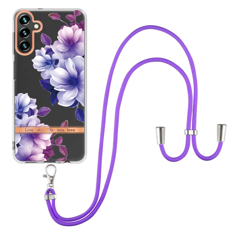 For Samsung Galaxy A14 5G Flowers and Plants Series IMD TPU Phone Case with Lanyard(Purple Begonia) - free shipping - PMC TechLife - Order now!