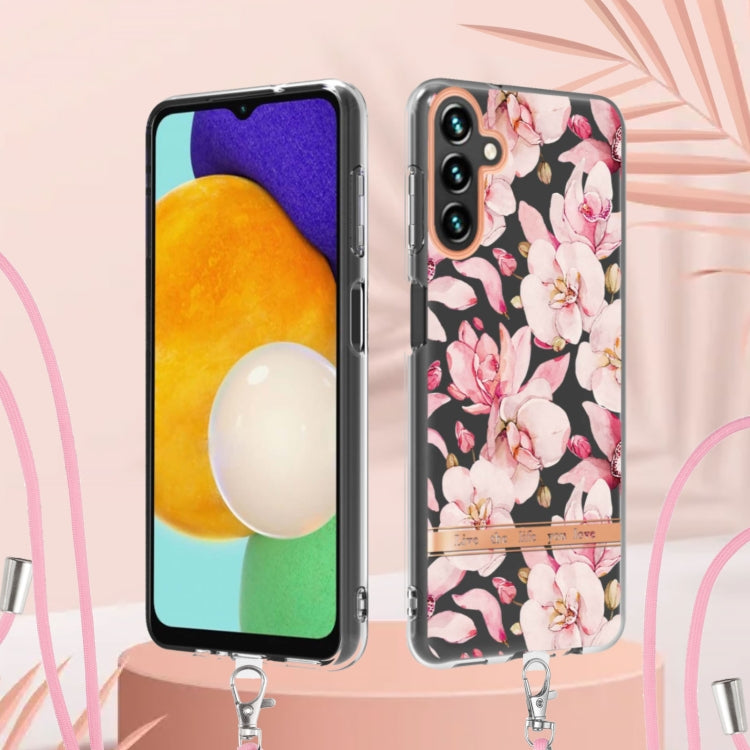 For Samsung Galaxy A14 5G Flowers and Plants Series IMD TPU Phone Case with Lanyard(Purple Begonia) - free shipping - PMC TechLife - Order now!
